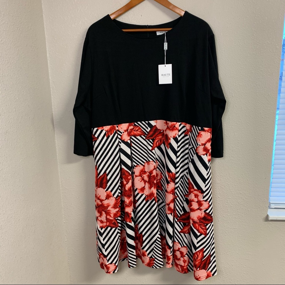 Haute floral stripped dress 3/4 sleeve